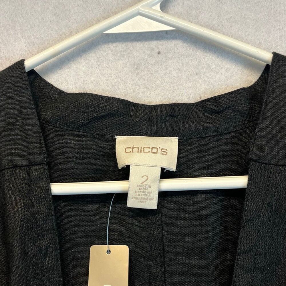 NWT CHICO'S Linen Jacket Size 2/Large Black Drape Open Front 3/4 Sleeve New - Picture 5 of 15
